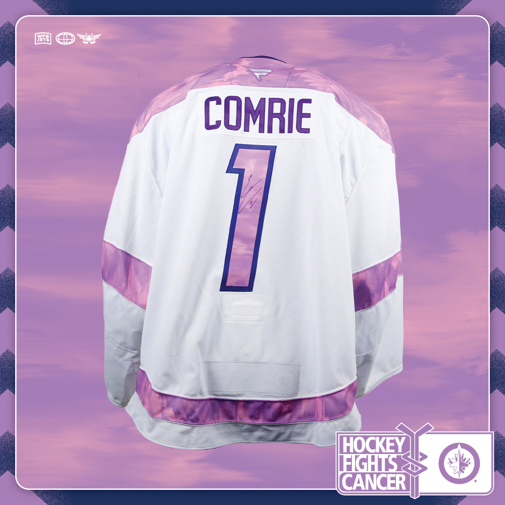 Eric Comrie #1 Team Issued Limited Edition Autographed Hockey Fights Cancer Jersey