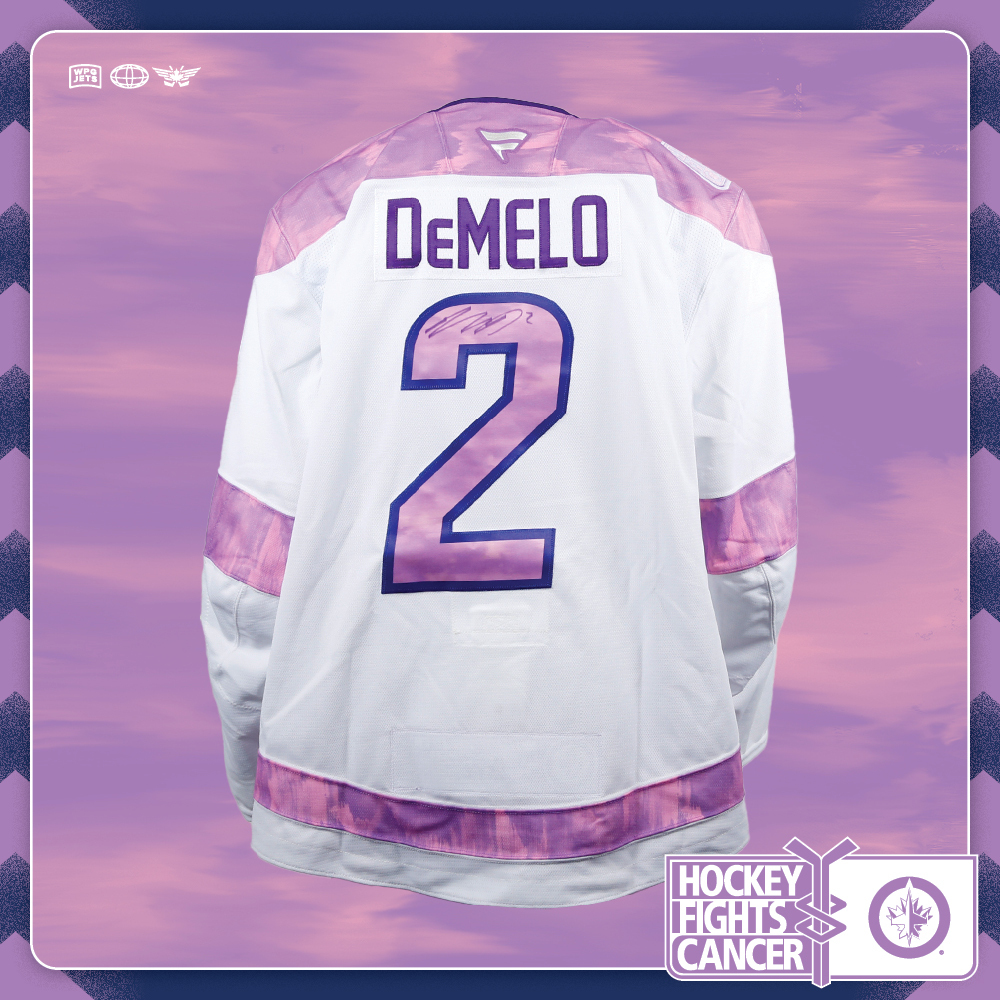 Dylan DeMelo #2 Team Issued Limited Edition Autographed Hockey Fights Cancer Jersey