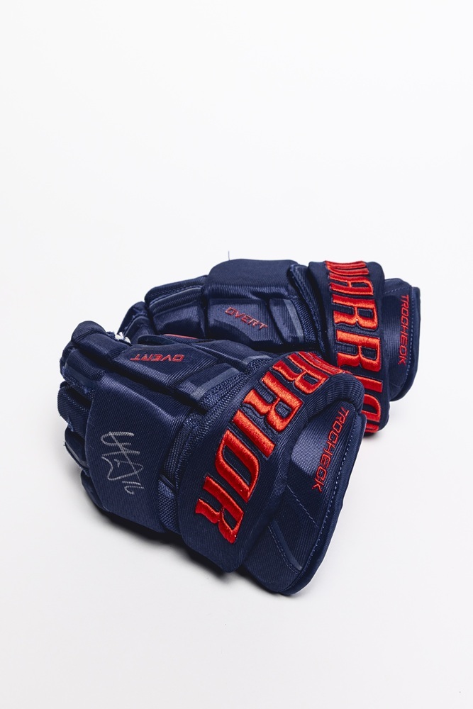 Signed and Game-Used Warrior Navy Third Gloves by #16 Vincent Trocheck