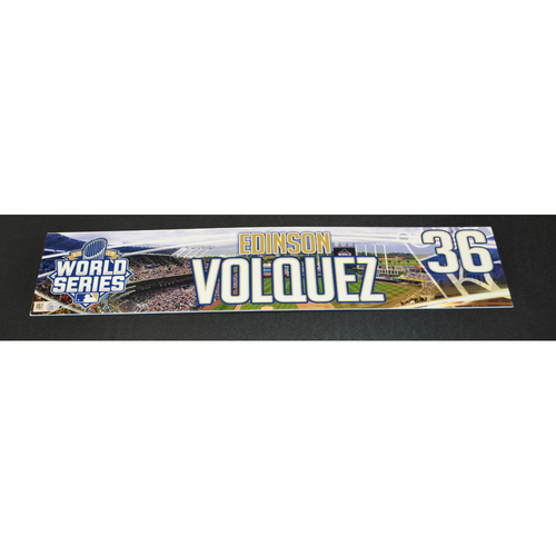 Game-Used Locker Name Plate - 2015 World Series Games 1 and 2 - Kansas City Royals vs. New York Mets - Edinson Volquez (Kansas City Royals)
