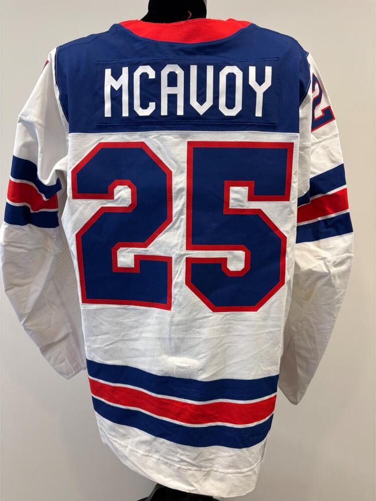 Charlie McAvoy USA Game-Used White Jersey worn v. Germany on February 15, 2026, as a part of the 2026 Milano Cortina Winter Games.