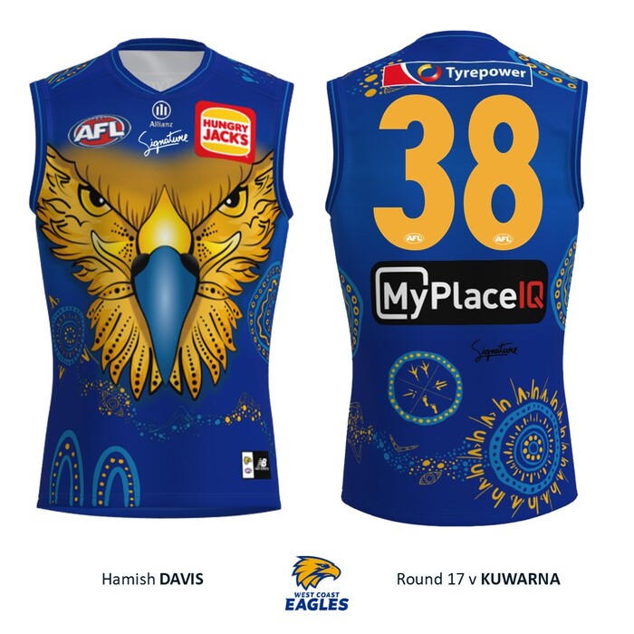 Photo of Hamish Davis #38 West Coast Eagles 2026 First Nations Match-Worn Guernsey