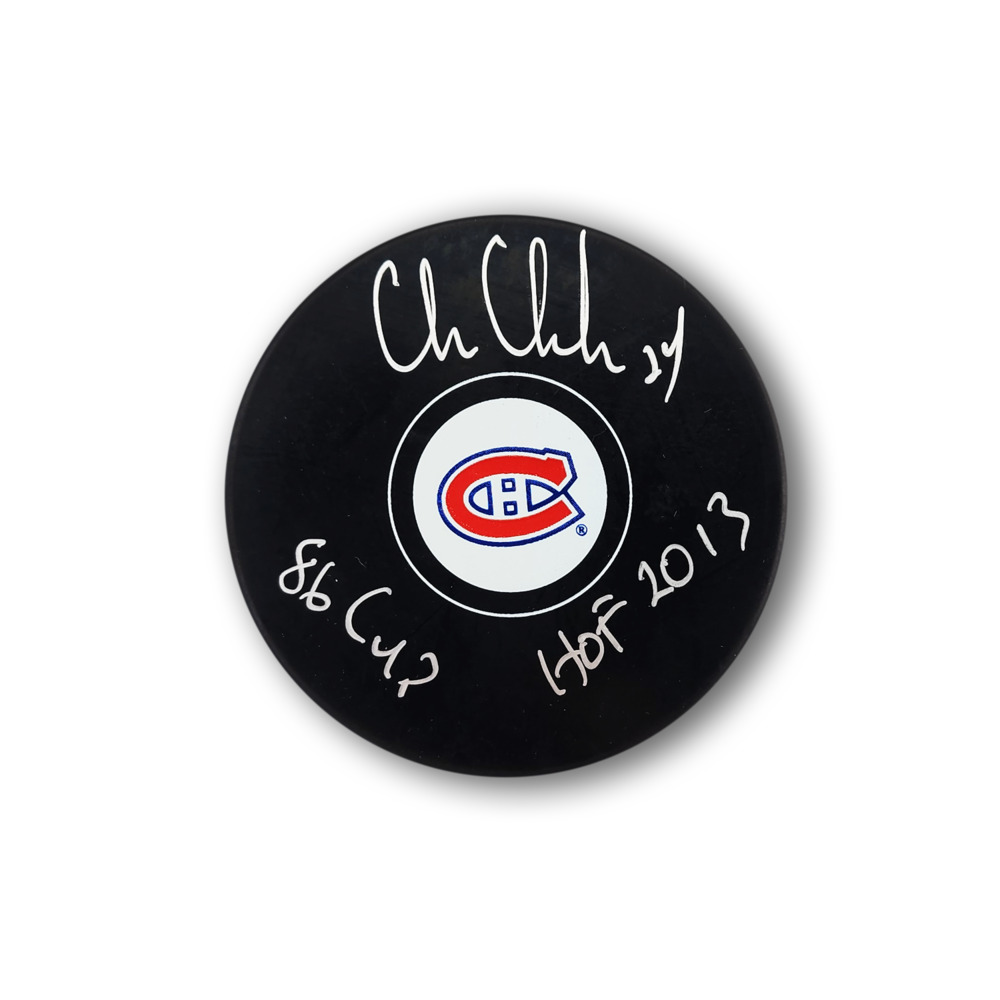 Chris Chelios Autographed Montreal Canadiens Hockey Puck 2x Inscribed