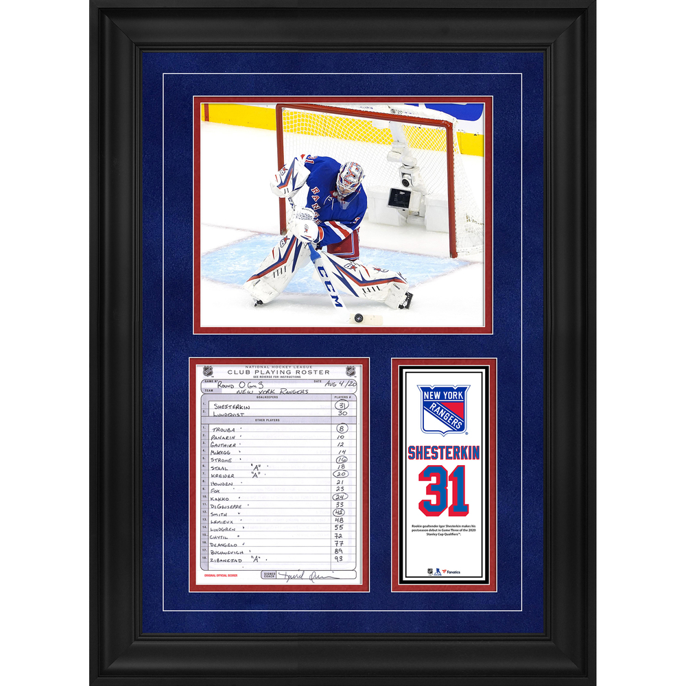 Igor Shesterkin New York Rangers Framed Original LineUp Card from