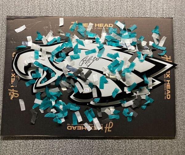 Eagles - Saquon Barkley Signed 3D Metal Wall Art (26x18) With On-Field S...