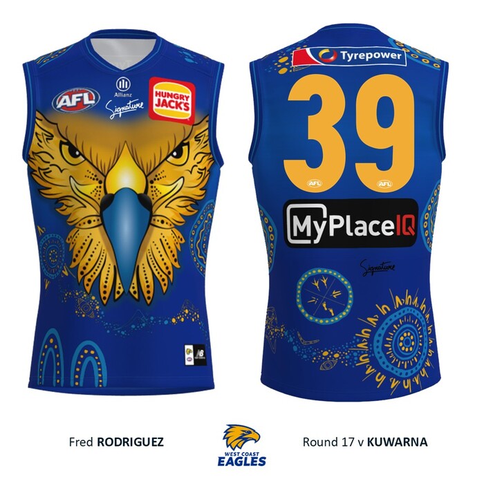 Photo of Fred Rodriguez #39 West Coast Eagles 2026 First Nations Player-Issue Guernsey