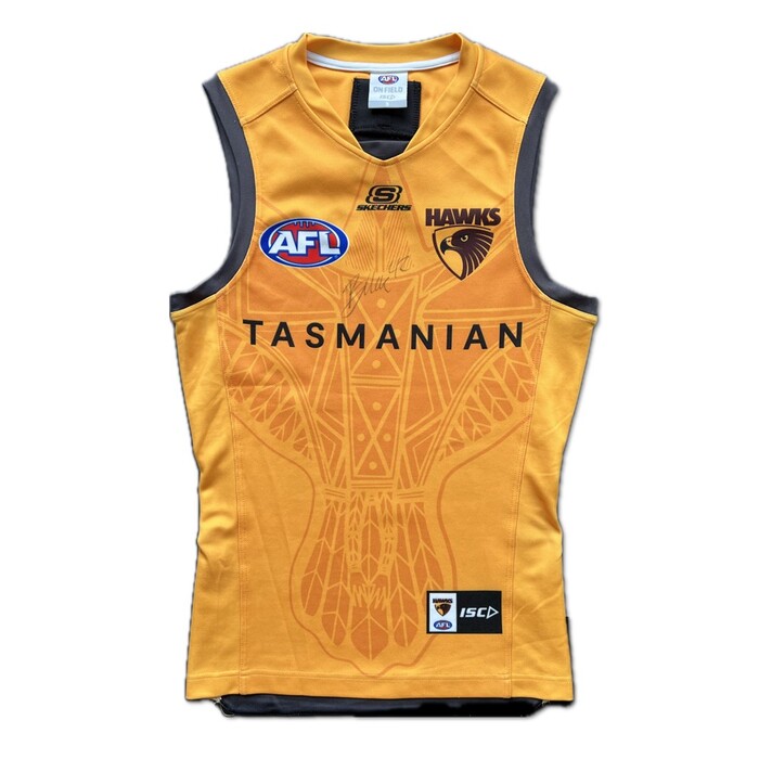 Karl Amon #10 Hawthorn 2024 Signed Gold Training Guernsey 
