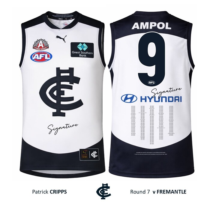 Photo of Patrick Cripps #9 Carlton 2026 ANZAC Day Match Guernsey