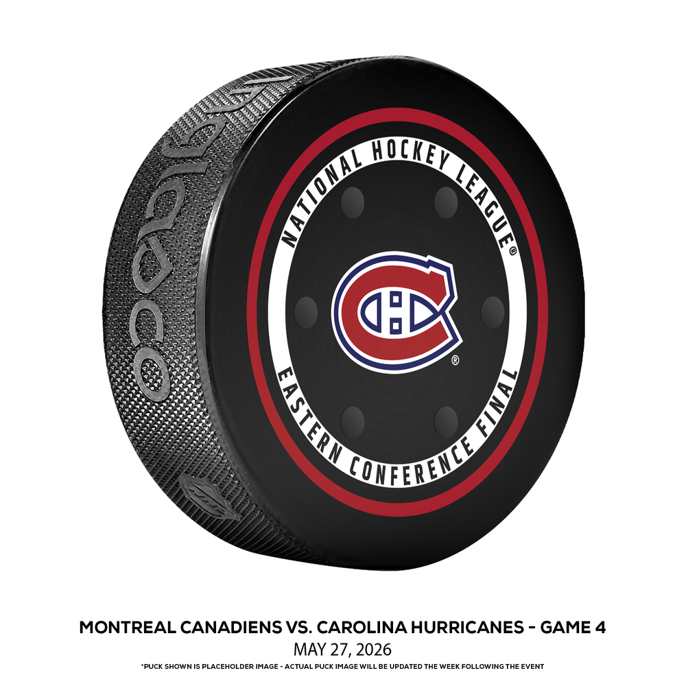 Carolina Hurricanes vs. Montreal Canadiens Game-Used Puck from Game 4 of the Eastern Conference Finals of the 2026 Stanley Cup Playoffs on May 27, 2026