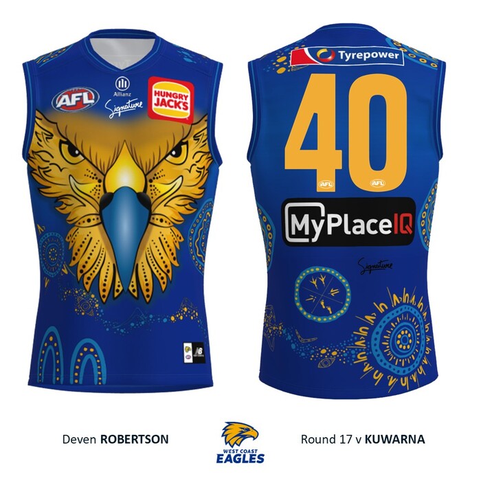 Photo of Deven Robertson #40 West Coast Eagles 2026 First Nations Player-Issue Guernsey