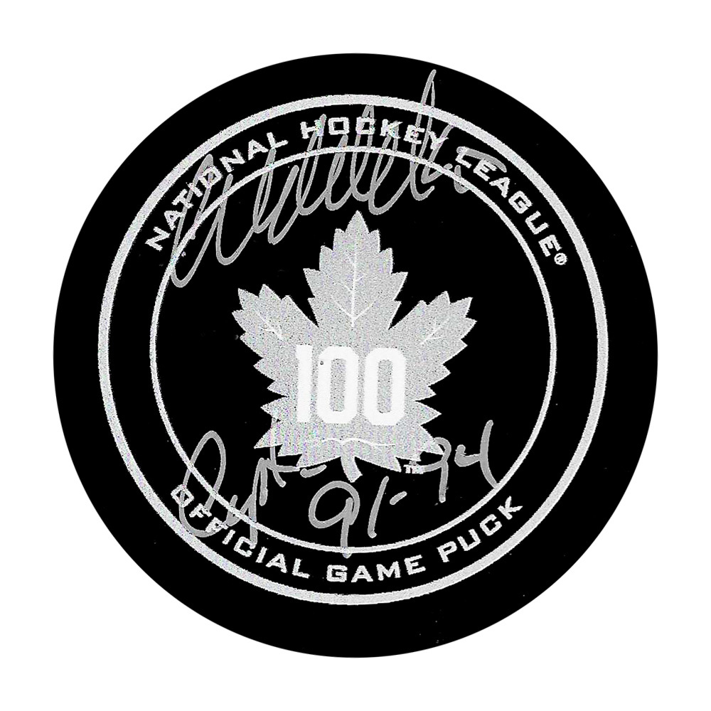 Wendel Clark Autographed Toronto Maple Leafs Centennial Official Game Puck w/CAPTAIN 91-94 Inscription