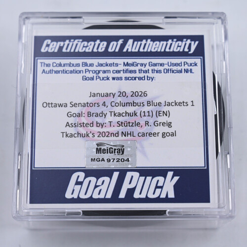 Image of Tkachuk, Brady - Ottawa Senators - January 20, 2026 at Columbus Blue Jackets (Blue Jackets' 25th Anniversary Logo)