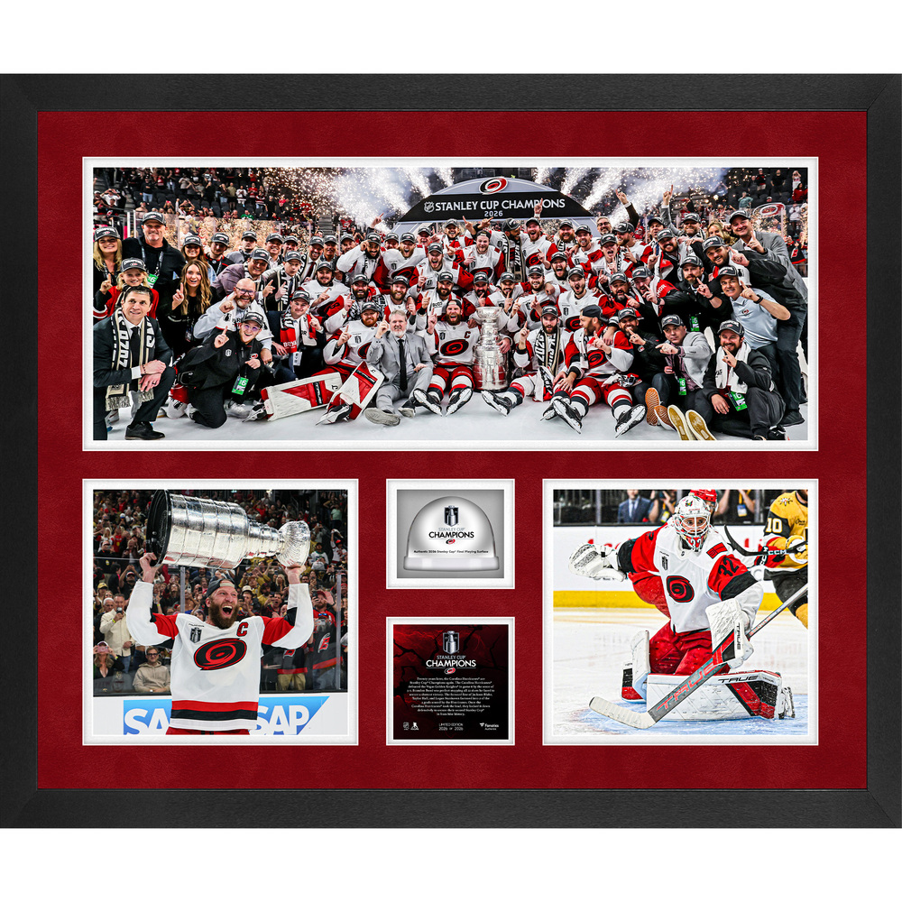 Carolina Hurricanes 2026 Stanley Cup Champions Framed 20'' x 24'' 3-Photograph Collage with Game-Used Ice from the 2026 Stanley Cup Final - Limited Edition #1 of 2026