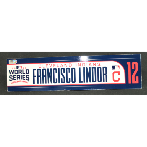 Game-Used Locker Name Plate - 2016 World Series Games 3, 4, 5 - Cleveland Indians vs. Chicago Cubs - Francisco Lindor (Cleveland Indians)