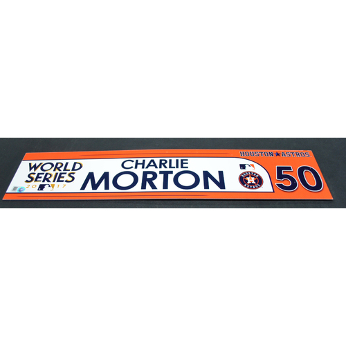 Game-Used Locker Name Plate - 2017 World Series Game 1 - Houston Astros vs. Los Angeles Dodgers - Charlie Morton (Houston Astros)