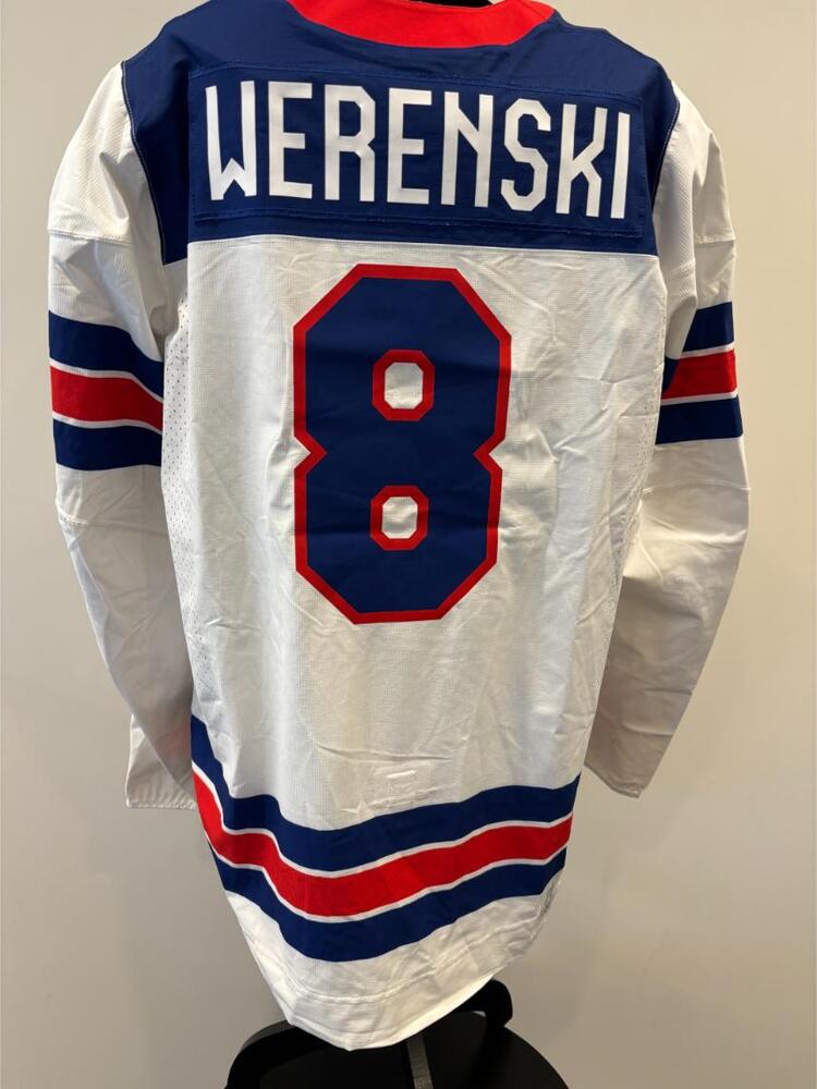 Zach Werenski USA Game-Used White Jersey worn v. Germany on February 15, 2026, as a part of the 2026 Milano Cortina Winter Games.