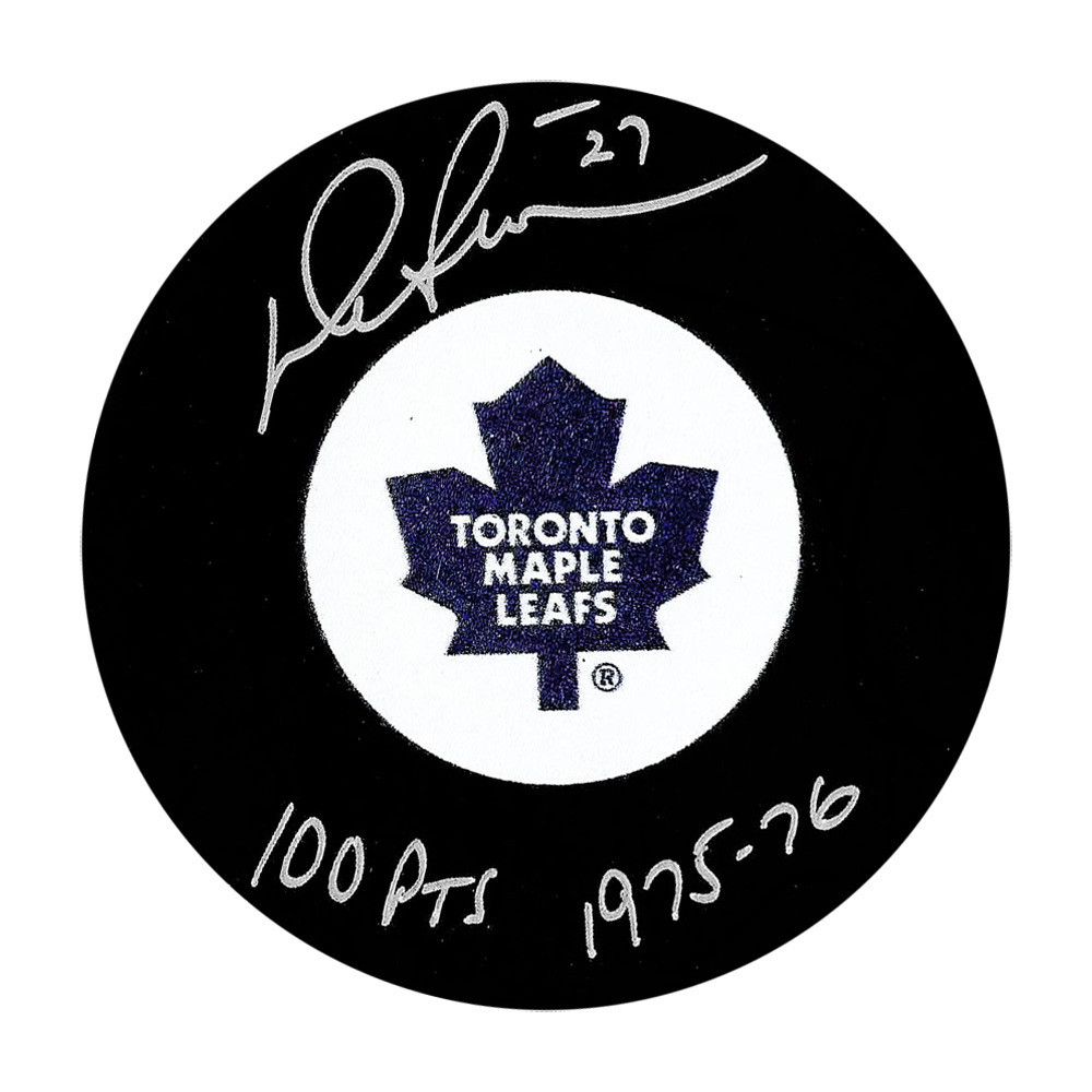 Darryl Sittler Autographed Toronto Maple Leafs Puck w/100 PTS 1975-76 Inscription