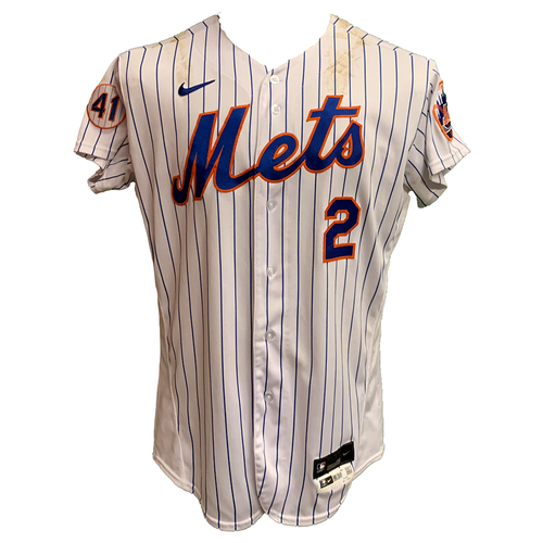 Dominic Smith #2 - Game Used White Pinstripe Jersey with Seaver Patch - 1-3, Walk-Off RBI Single in the 8th - Mets vs. Phillies - 6/25/21