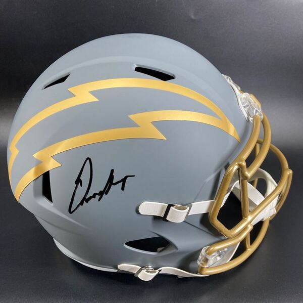 NFL - Chargers Omarion Hampton Signed Slate Replica Speed Helmet
