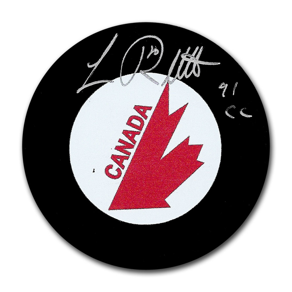 Luc Robitaille Autographed Team Canada Puck w/91 CC Inscription