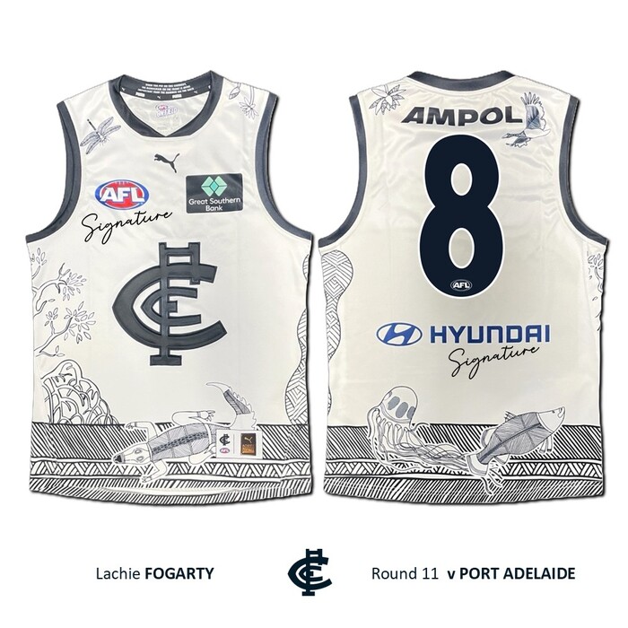 Photo of Lachie Fogarty #8 Carlton 2026 Indigenous Clash Guernsey