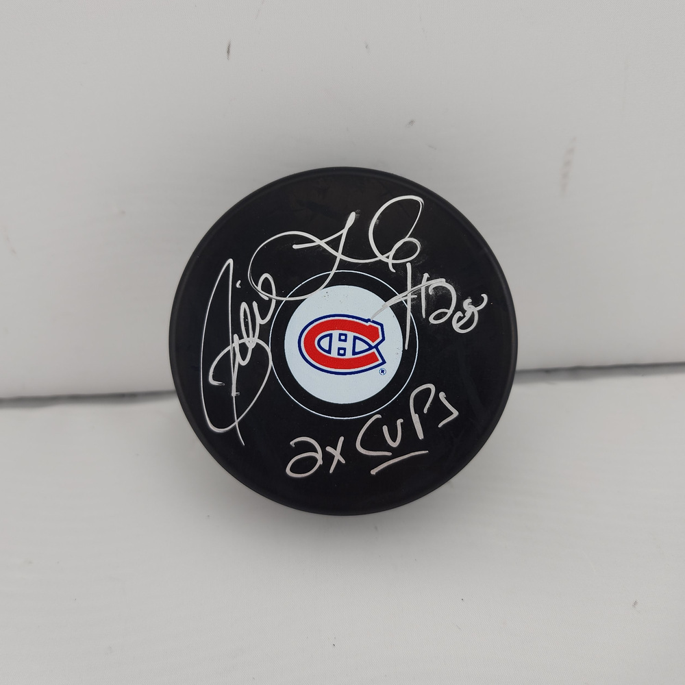 Pierre Larouche Autographed Montreal Canadiens Hockey Puck Inscribed