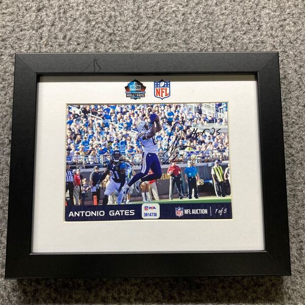 HOF - Chargers Antonio Gates NFL Auction Exclusive Signed 5x7 Framed Pho...