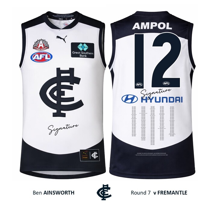 Photo of Ben Ainsworth #12 Carlton 2026 ANZAC Day Match Guernsey