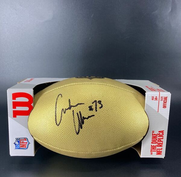 NFL - Patriots Caedan Wallace Signed Gold Composite Football