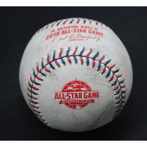 2018 All-Star Game (7/17/2018) - Game-Used Baseball - Top 2nd, Batter - Salvador Perez (Kansas City Royals), Pitcher - Max Scherzer (Washington Nationals) - Foul