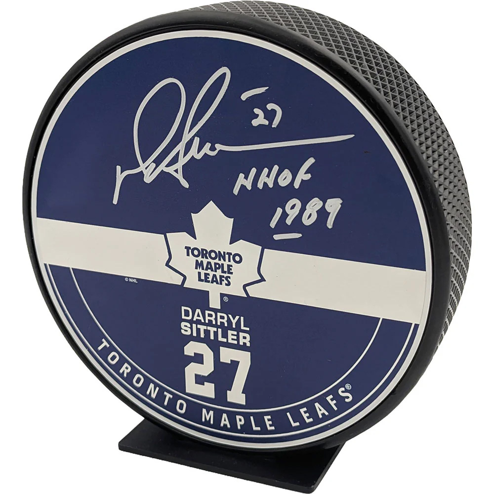 Darryl Sittler Autographed Toronto Maple Leafs 8-Inch Mega Puck w/HOF 1989 Inscription
