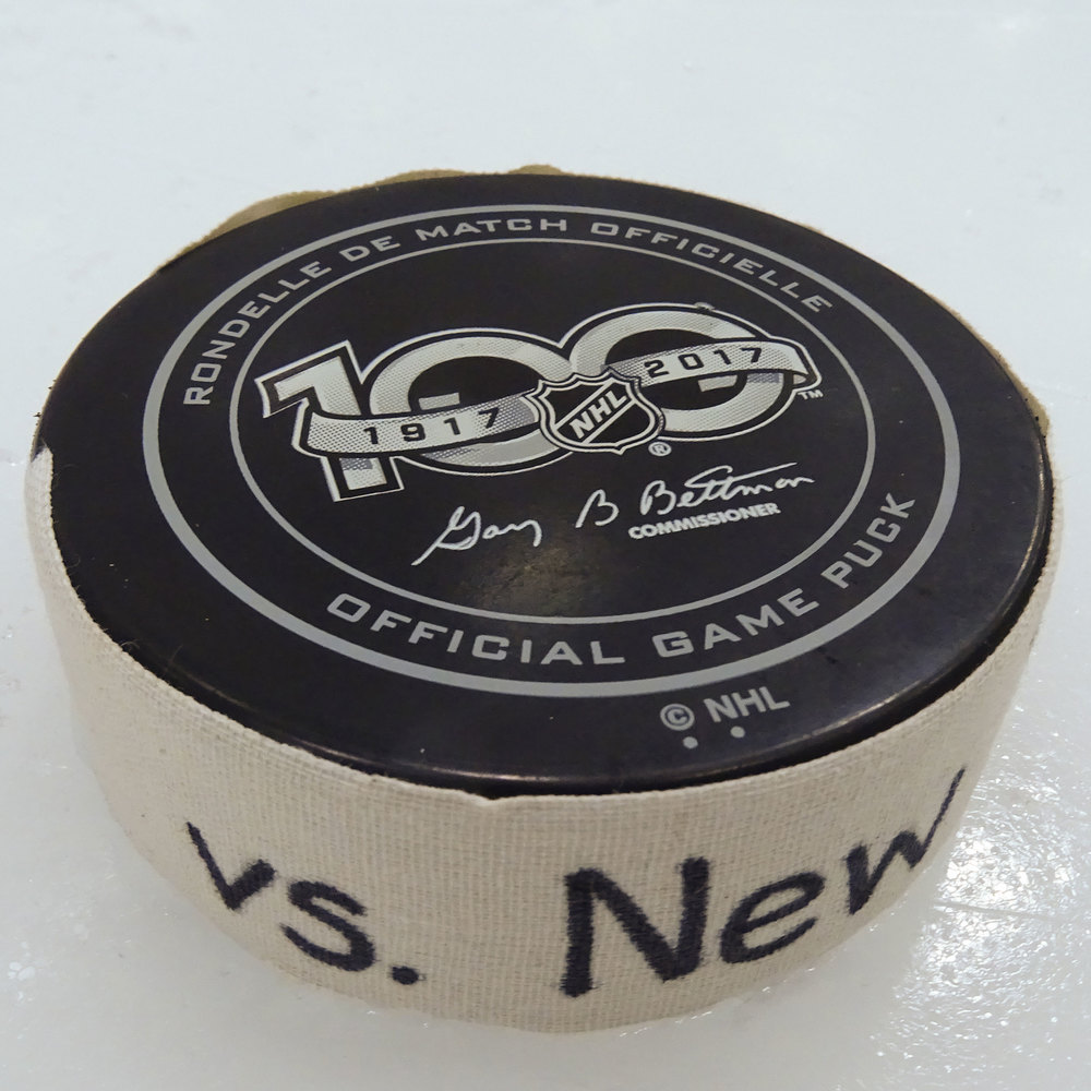 Derek Ryan - Game Used Goal Puck - 2017-18 Season- Carolina Hurricanes