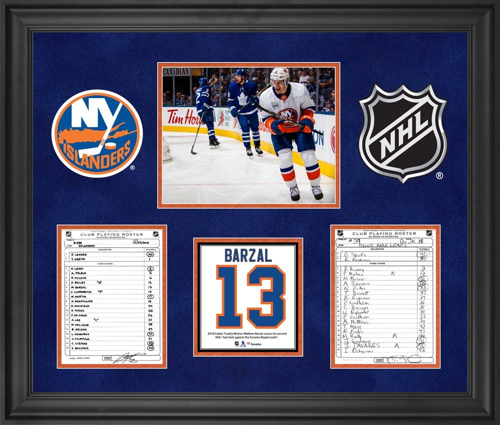 New York Islanders Framed Original Line-Up Cards from December 29, 2018 vs. Toronto Maple Leafs - Mathew Barzal Second NHL Hat Trick