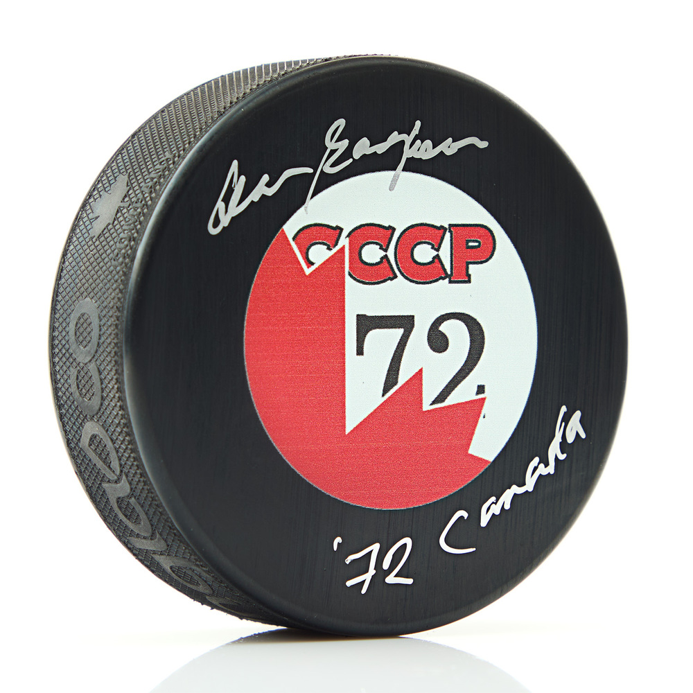 Alan Eagleson Signed Team Canada 1972 Summit Series Puck with 72 Canada Note