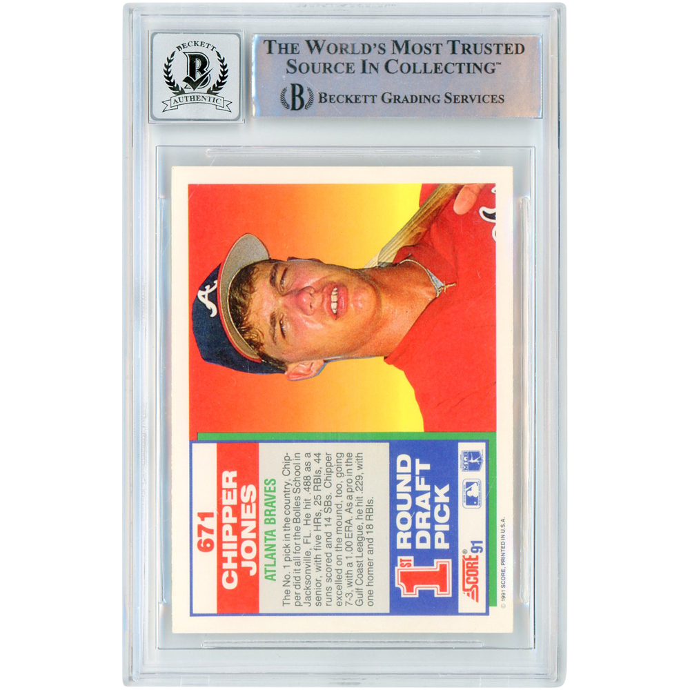 【レトロ レア】野球選手 ブライアース　メンコ Chipper Jones Atlanta Braves Autographed 1991 Score #671 Beckett