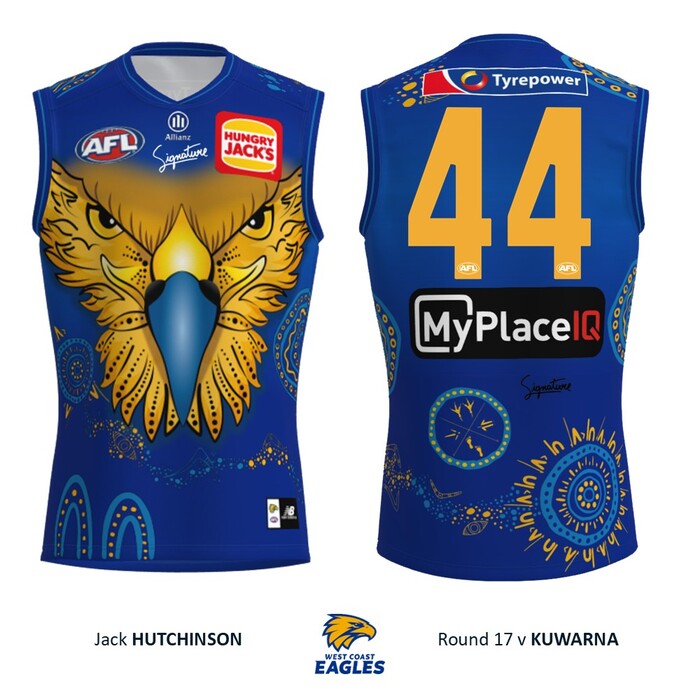 Photo of Jack Hutchinson #44 West Coast Eagles 2026 First Nations Match-Worn Guernsey