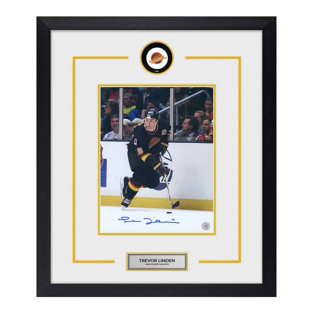 Trevor Linden Autographed Vancouver Canucks Puck Logo 23x27 Frame