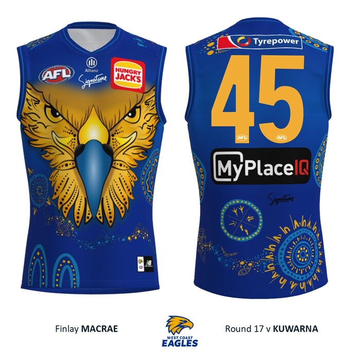 Photo of Finlay Macrae #45 West Coast Eagles 2026 First Nations Player-Issue Guernsey
