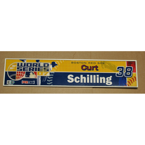 Game-Used Locker Name Plate - 2007 World Series Game 2 - Colorado Rockies vs. Boston Red Sox - Curt Schilling (Boston Red Sox)