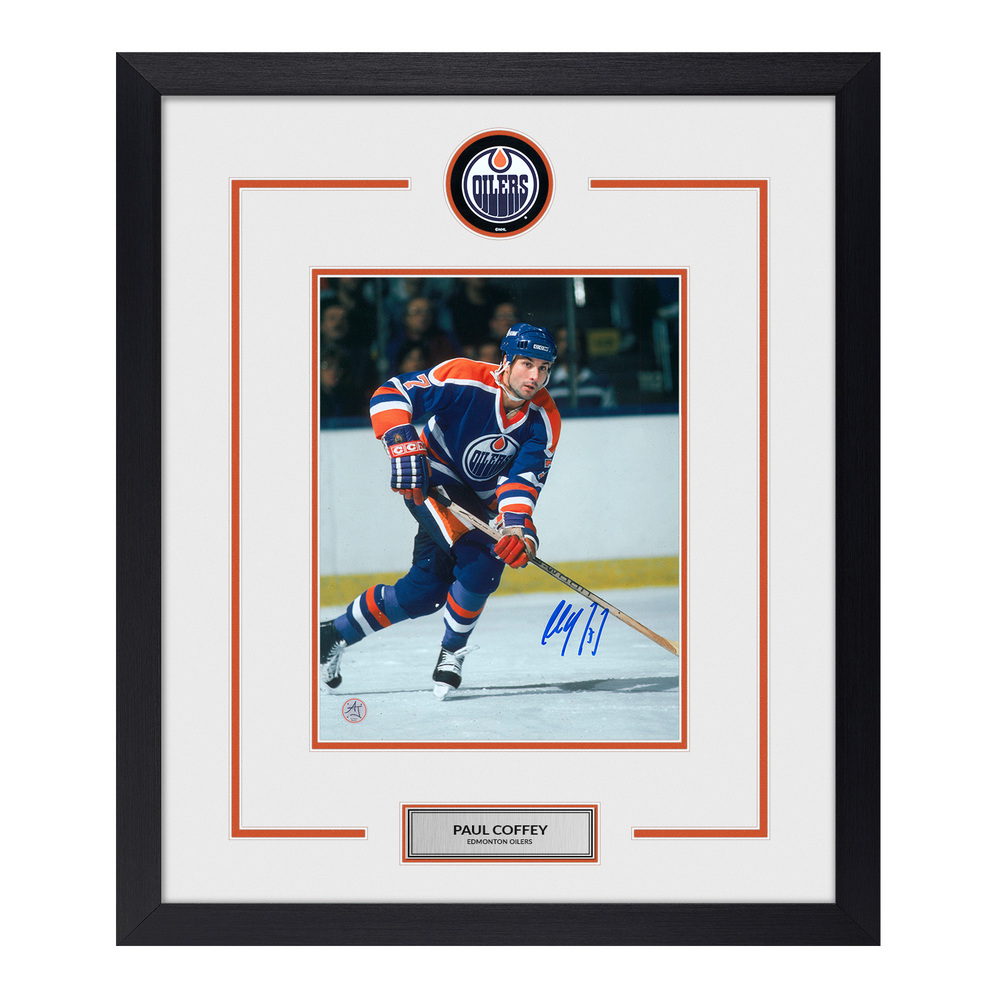 Paul Coffey Autographed Edmonton Oilers Puck Logo 23x27 Frame