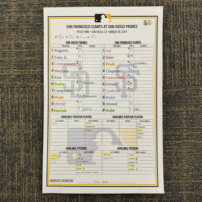 Replica Lineup Card The official auction site of Padres Auctions | San Diego Padres Auctions