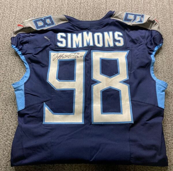 Crucial Catch - Titans Justin Simmons Signed Game Worn Jersey (10/13/202...