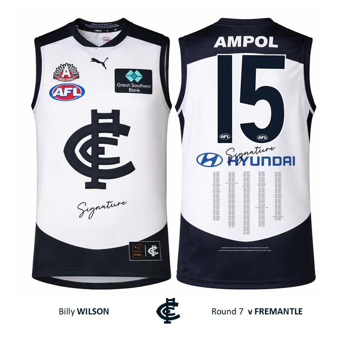 Photo of Billy Wilson #15 Carlton 2026 ANZAC Day Match Guernsey