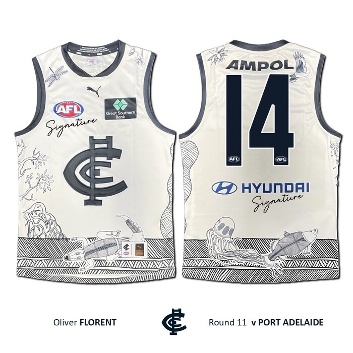 Photo of Oliver Florent #14 Carlton 2026 Indigenous Clash Guernsey