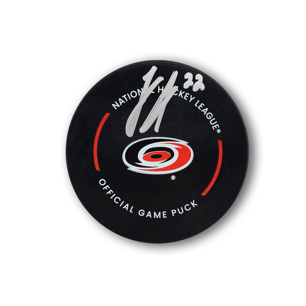 Logan Stankoven Autographed Carolina Hurricanes Official Hockey Puck