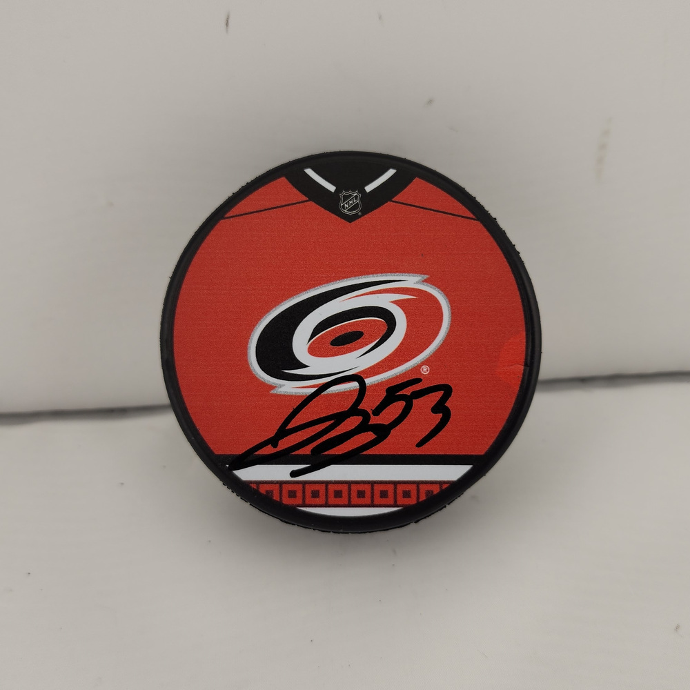 Jackson Blake Autographed Carolina Hurricanes Jersey Design Hockey Puck