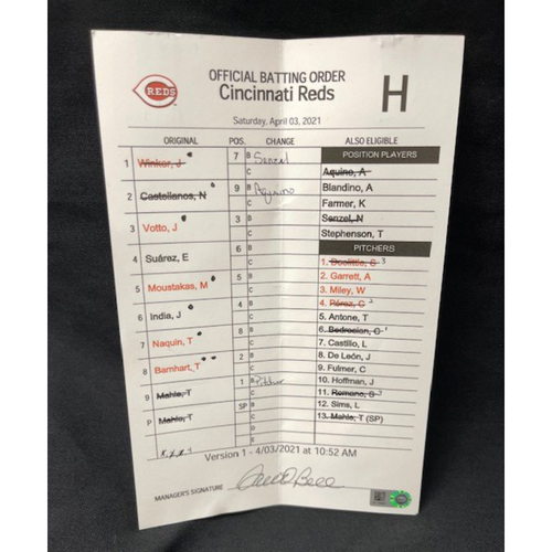 Official Batting Order Card -- Cincinnati Reds -- Cardinals vs. Reds on 4/3/21 -- $5 Shipping