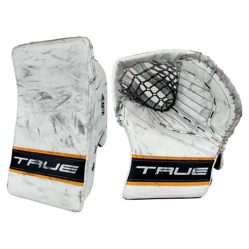 Photo of Game-Used 2024-2025 TRUE Goalie Glove & Blocker - Jeremy Swayman