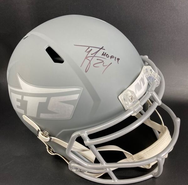 HOF - Jets Ty Law Signed Replica Slate Speed Helmet with HOF 19 Inscription