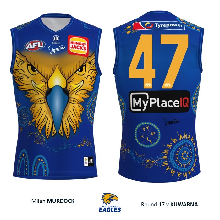 Photo of Milan Murdock #47 West Coast Eagles 2026 First Nations Match-Worn Guernsey